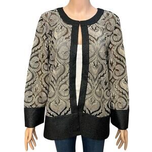 Chicos Embroidered Mesh Topper Jacket Kimono Large/2 Feather Pattern Crinkled